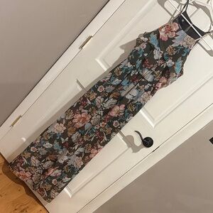 Iz Byer Floral Halter Maxi Dress - Black and Blue